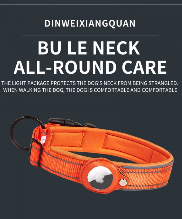 Custom Air tag dog collar with reflective stripe leather pocket for tag tracker Apple connecting pet collar