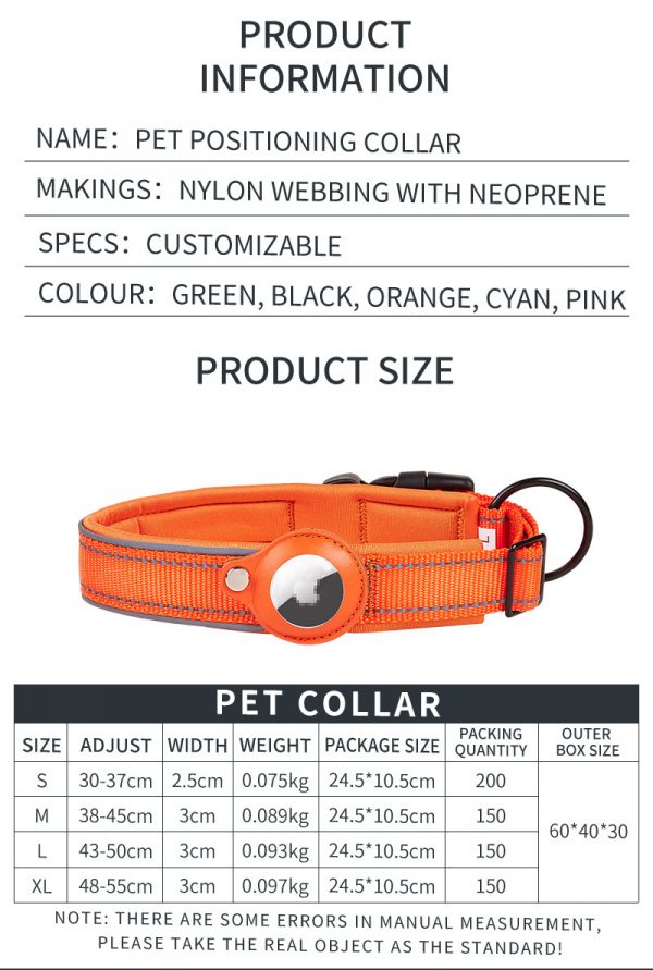 Custom Air tag dog collar with reflective stripe leather pocket for tag tracker Apple connecting pet collar