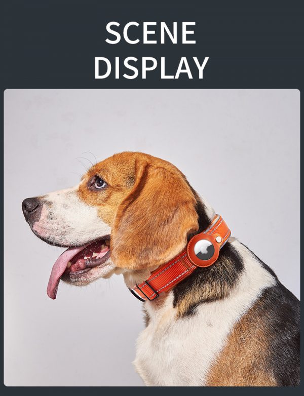 Custom Air tag dog collar with reflective stripe leather pocket for tag tracker Apple connecting pet collar